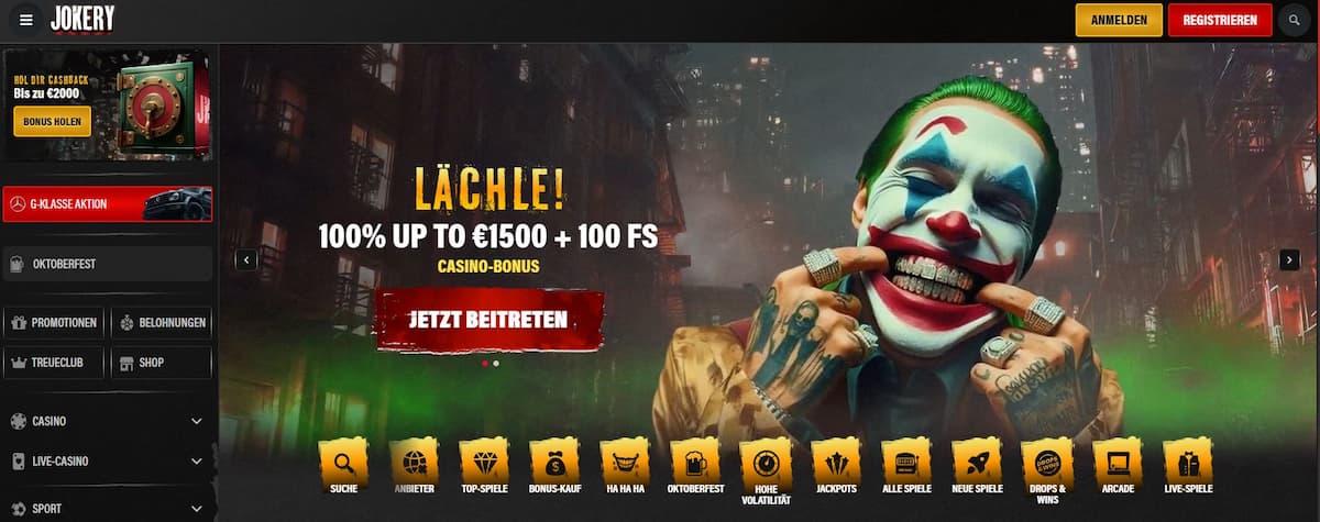 Jokery bietet einen starken Startbonus mit bis zu 3.000 € und 100 Freispielen auf die ersten drei Einzahlungen. Die Bedingungen sind fair, und das Design greift das Joker-Thema kreativ auf. Über 10.000 Slots stehen bereit, darunter Gates of Olympus, Big Bass Bonanza und Sweet Bonanza. Auch das Live Casino mit Roulette, Blackjack und Baccarat überzeugt. Die Plattform ist modern, mobil nutzbar und unterstützt Kryptowährungen. Dank der Curacao-Lizenz spielen Sie hier ohne OASIS-Beschränkung sicher und flexibel. Einziger Nachteil: Es gibt keinen Bonus ohne Einzahlung. Die Plattform ist modern, mobil nutzbar und unterstützt Kryptowährungen. Dank der Curacao-Lizenz spielen Sie hier ohne OASIS-Beschränkung sicher und flexibel. Einziger Nachteil: Es gibt keinen Bonus ohne Einzahlung.